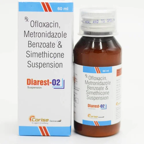 Diarest-02 Ofloxacin Metronidazole Benzoate & Simethicone Suspension - Available in India
