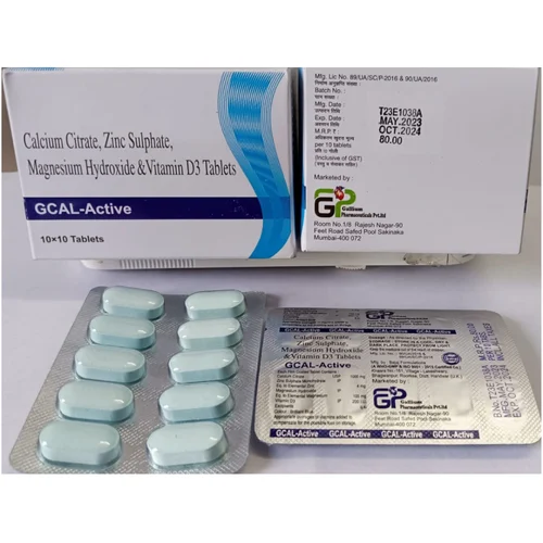 GCAL-Active Calcium Citrate, Zinc Sulphate, Magnesium Hydroxide & Vitamin D3 Tablets - Available in India