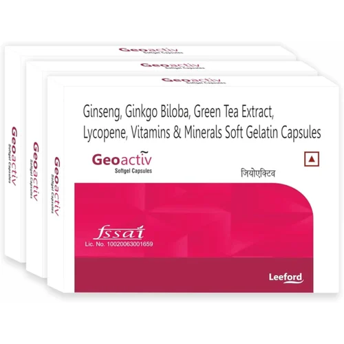 Geoactiv Ginseng, Ginkgo Biloba, Green Tea Extract, Lycopene Soft Gelatin Capsules - Available in India
