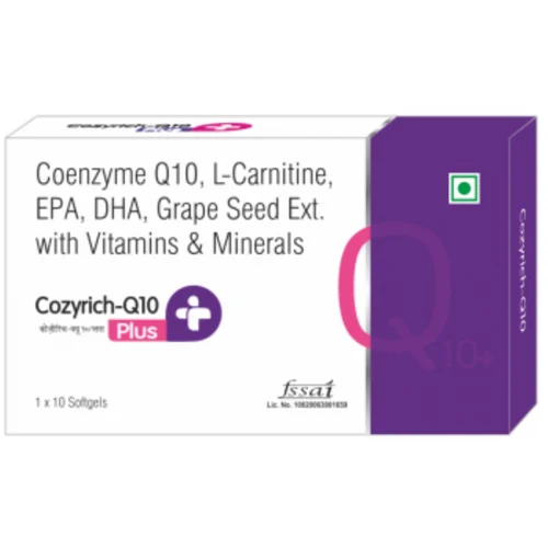 Cozyrich-Q10 Plus Coenzyme Q10, L-Carnitine, EPA, DHA, Grape Seed Ext. with Vitamins & Minerals - Available in India