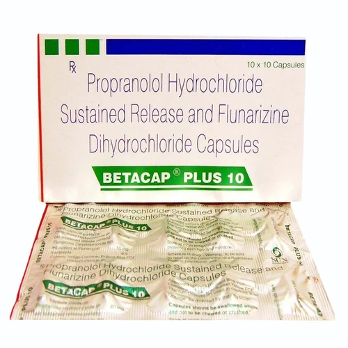 10 mg BETACAP PLUS 10 Propranolol Hydrochloride Sustained Release and Flunarizine Capsules - Available in India