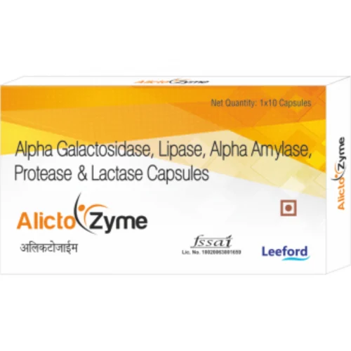 Alicto Zyme Alpha Galactosidase, Lipase, Alpha Amylase, Protease & Lactase Capsules - Available in India